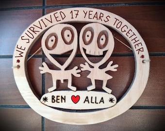 Personalized 17th Anniversary Wood Sign: Funny Couple Gift
