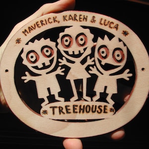 Gepersonaliseerd bord boomhut: handgemaakt beukenmultiplex, kinderkamerdecoratie