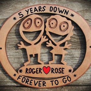 Personalized 5th Anniversary Wood Sign: Custom Engraved Couple&#39;s Gift