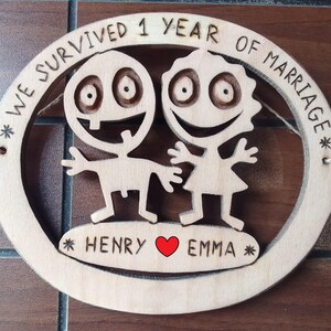 Il nostro regalo per il 1° anniversario, un anno insieme a marito e moglie, coppie divertenti per il 1° anniversario, targa di matrimonio personalizzata con nomi personalizzati