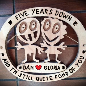 Personalized 5th Wedding Anniversary Sign: Funny Wood 5 Year Husband and Wife Gift