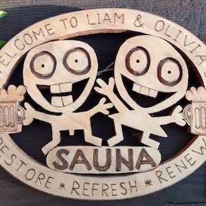 Sauna Sign - Rustic Wooden Spa Decor, Personalized Name Plate, Home Sauna Wall Art & Gift for Him/Her, Wellness Motivation, Sauna Signage