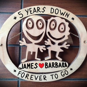 Funny 5th Anniversary Gift 5th Wedding Husband and Wife Wood Anniversary Couples names 5 Year personalized Wooden custom 5 Years Together
