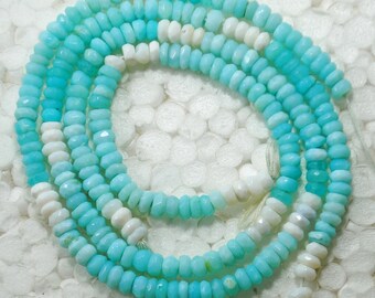 Natural Sky Blue Opal Gemstone Beads: Faceted Roundels, 5mm, 13 Inch Strand