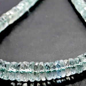 Natural Aquamarine Beads: Faceted Heishi Cut, 8 Inch Strand (4-6 MM)