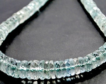 AAA Natural Aquamarine Gemstone Beads Faceted Heishi Cut Wheel Shape Aquamarine Beads 8 Inch Strand Size 4-6 MM For Handmade Jewelry Making