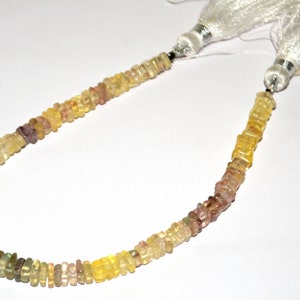 Multi Fluorite Gemstone Beads: 4mm Heishi Square, 7.5 Inch Strand