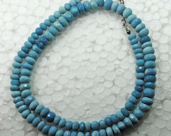 Faceted Blue Opal Necklace: 925 Sterling Silver, 6-7mm Roundels