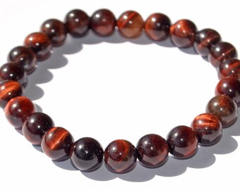 Brown Tiger Eye Bracelet: 8mm Round Gemstone Beads, 8 Inch