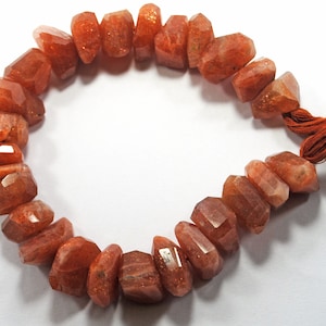 Faceted Sunstone Nugget Beads: Natural Gemstone Strand (10-14mm, 8 Inch)