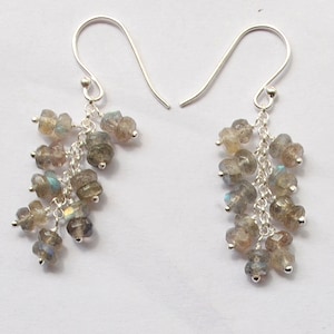 Labradorite Earrings: 925 Sterling Silver Dangle Gemstone Beads