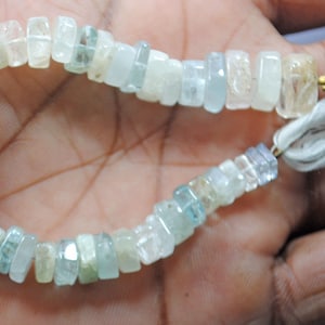 Perline di pietra preziosa di acquamarina naturale AAA, forma quadrata liscia, dimensioni filo 8 pollici, dimensioni 5-10 mm, perline di acquamarina per la creazione di gioielli fatti a mano.