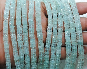 AAA+ Natural Aquamarine Gemstone Beads Smooth Heishi Wheel Shape Blue Aquamarine Beads 8 Inch Strand Size 5-6 MM For Handmade Jewelry Beads