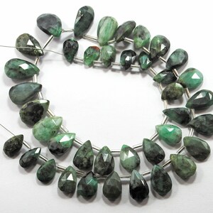 AAA Natural Emerald Gemstone Beads: Faceted Pear Shape, 8 Inch Strand