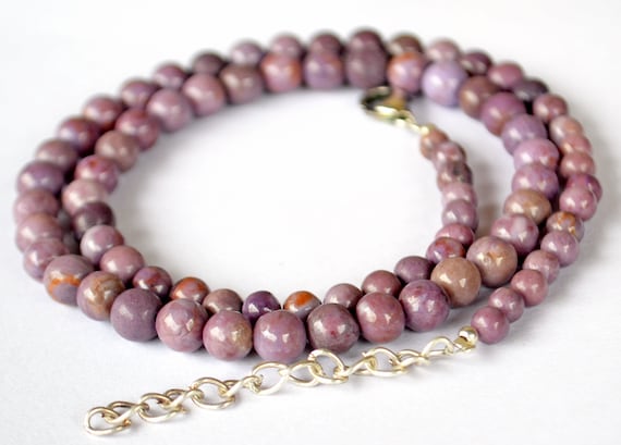 Lavender Jade Necklace: Natural Purple Gemstone Beads with 925 Silver Lock