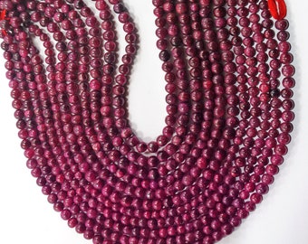 Rubis naturel AAA, perles de pierres précieuses, perles de bijoux en rubis, perles rondes lisses de 5-6 mm, rubis complet de 8 pouces, perles briolettes, pour bijoux