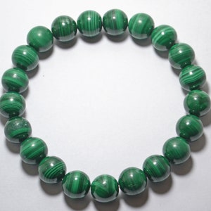 Natural Green Malachite Bracelet: 9mm Round Gemstone Beads