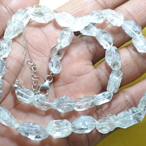 Raw Herkimer Diamond Necklace: Gemstone Nuggets, 925 Silver Lock