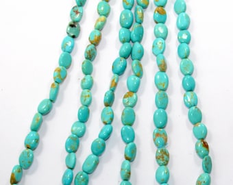 Natural Turquoise Gemstone Beads: 5-6mm Smooth Oval Briolettes, 8 inch Strand