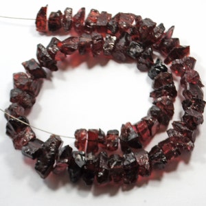 Raw Garnet Gemstone Beads: AAA Natural Rough Nuggets, 8 Inch Strand