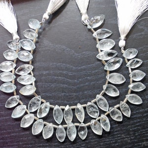 Natural White Himalayan Beryl Gemstone Beads: Faceted Marquise Strand