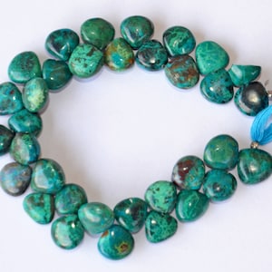 Chrysocolla Heart Beads: 9-11mm Smooth Gemstone Strand