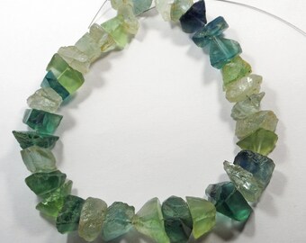 Raw Multi Fluorite Gemstone Beads: Natural Rough Nuggets, 8 Inch Strand