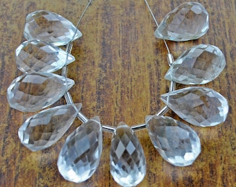 Facettierte Quarz-Edelstein-Perlen: AAA Briolette Tropfen, 10 Stk