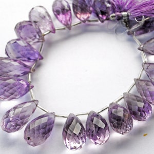 AAA Natural Amethyst Gemstone Beads: Faceted Drop Briolettes, 6 Piece Strand
