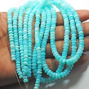 AAA Natural Aqua Blue Opal Gemstone Beads Smooth Roundel Shape Size 4-6 MM Opal Beads Necklace 16 Inch Necklace 925 Silver Lock Necklace