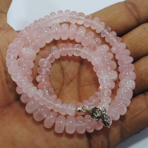 Rose Quartz Beaded Necklace: 925 Silver Lock, Handmade Gemstone Jewelry
