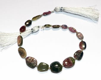 Multi Tourmaline Gemstone Beads: Smooth Nuggets, 8 Inch Strand