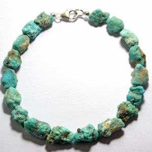 Pulseira delicada de turquesa bruta natural de qualidade AAA, bracelete masculino e feminino, pulseiras de turquesa bruta feitas à mão, com fecho de prata 925