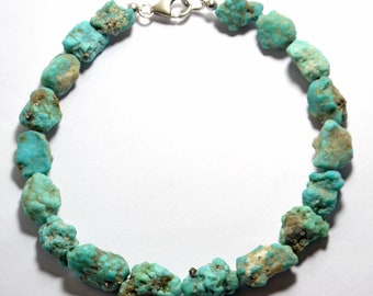 Raw Turquoise Bangle: Handmade Rough Gemstone Bracelet, 925 Silver Lock