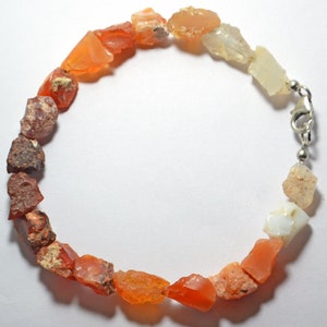 Raw Mexican Fire Opal Bracelet: 925 Sterling Silver Clasp
