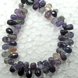 Faceted Fluorite Gemstone Beads: Multi-Color Drops, 8 Inch Strand