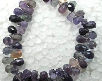 Faceted Fluorite Gemstone Beads: Multi-Color Drops, 8 Inch Strand