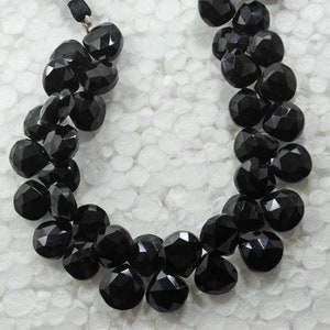 Faceted Black Onyx Heart Beads: 11-13mm, 8 Inch Strand