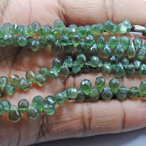 Faceted Green Apatite Gemstone Beads: 6x4-8x5mm Briolette Drops, 8 Inch Strand