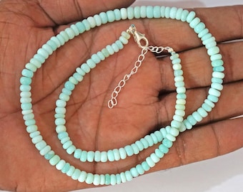AAA Sky Blue Opal Necklace: 925 Silver, 5-6mm Roundels, 16 Inch