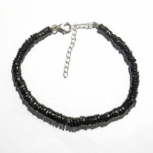 AAA Natural Black Spinel Gemstone Beads Smooth Heishi Wheel Shape Size 3-7 MM 7+2 Inch Bracelet For Handmade 925 Sterling Silver Bracelet
