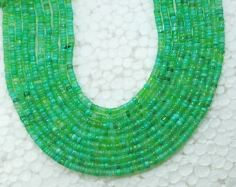 Natural Chrysoprase Gemstone Beads: Smooth Wheel Shape, 3-4mm, 13 Inch Strand