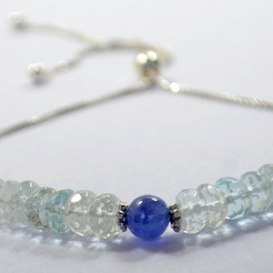 Beautiful Bracelet Natural Topaz Tanzanite Bracelet 925 Sterling Silver Bolo Adjustable Bracelet Topaz Tanzanit Bracelet 925 Bracelet 10&#39;&#39;