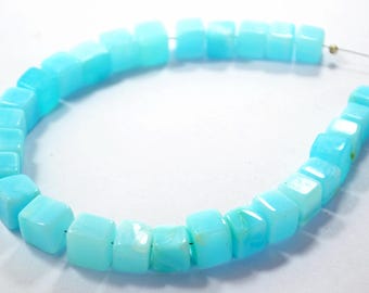 Sky Blue Opal Beads: Smooth Cube Gemstone Strand, 8 Inch