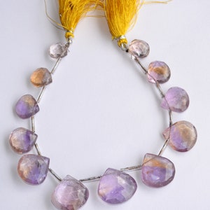 Faceted Heart Ametrine Gemstone Beads: 8 Inch Strand (10-20 MM)