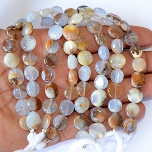 Natural Multi Chalcedony Coin Beads: 8 Inch Strand, 10-11mm