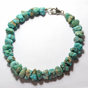 Raw Turquoise Bracelet: AAA Unpolished Gemstone Beads, 925 Silver Lock