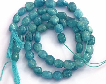 AAA Natural Blue Aquamarine Gemstone Beads Smooth Nuggets Shape 8 inch strand, 10x8-12x8 MM, Genuine Aquamarine, For Handmade Jewelry Making