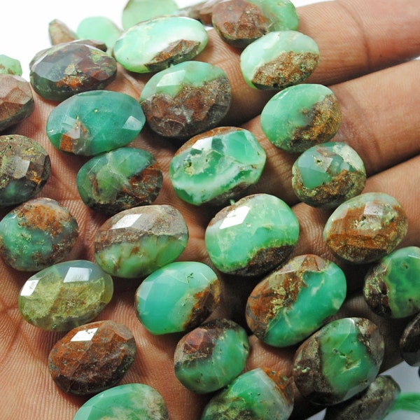AAA Natural Bio Chrysoprase, Gemstone Chrysoprase, Faceted Oval Shape, 15x10-18x12 MM, Wholesale Price, Drilled Beads, For Handmade Jewelry