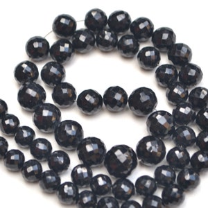 AAA Black Spinel Gemstone Beads: 8-12mm Faceted Round, 8 Inch Strand